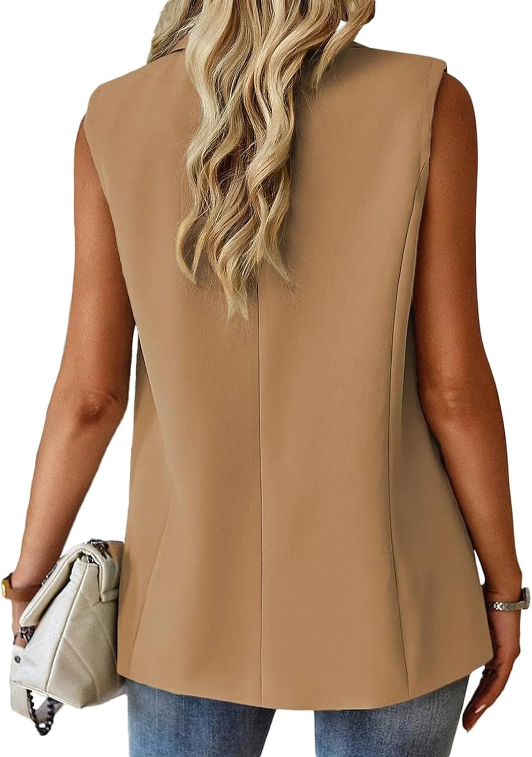 Blazer Vest for Women Sleeveless Vest Tops Open Front Casual Blazer Single Button Work Office Suit Jacket Waistcoat