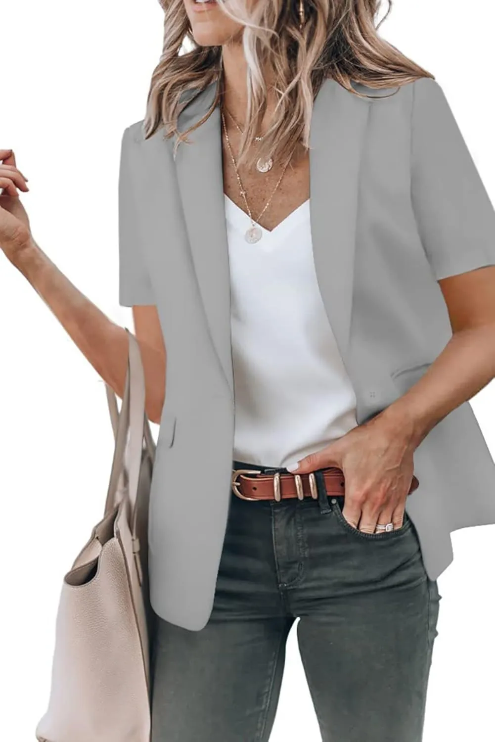 Blazers for Women Open Front Short Sleeve Work Office Suit Jackets Blazer Trendy Business Lapel Collar Blazer Outfits