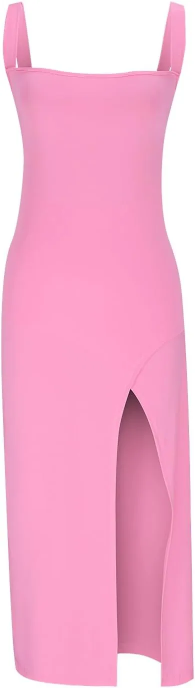 Bodycon Dress for Women Square Neck High Slit Split Sexy Sleeveless Maxi Dress Shift Vestidos Casuales para Mujer