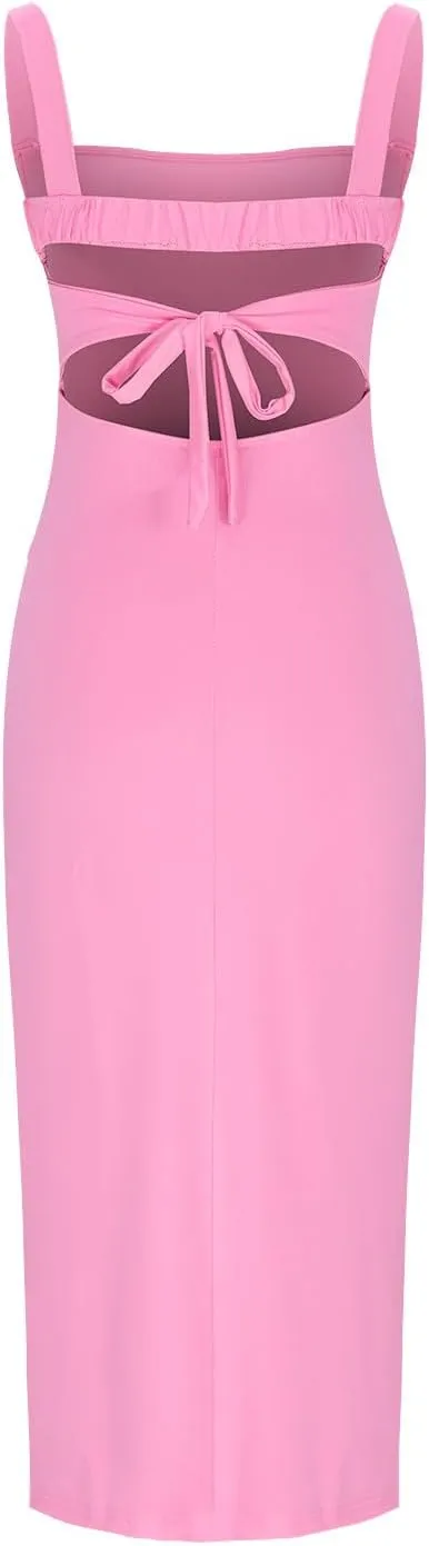 Bodycon Dress for Women Square Neck High Slit Split Sexy Sleeveless Maxi Dress Shift Vestidos Casuales para Mujer