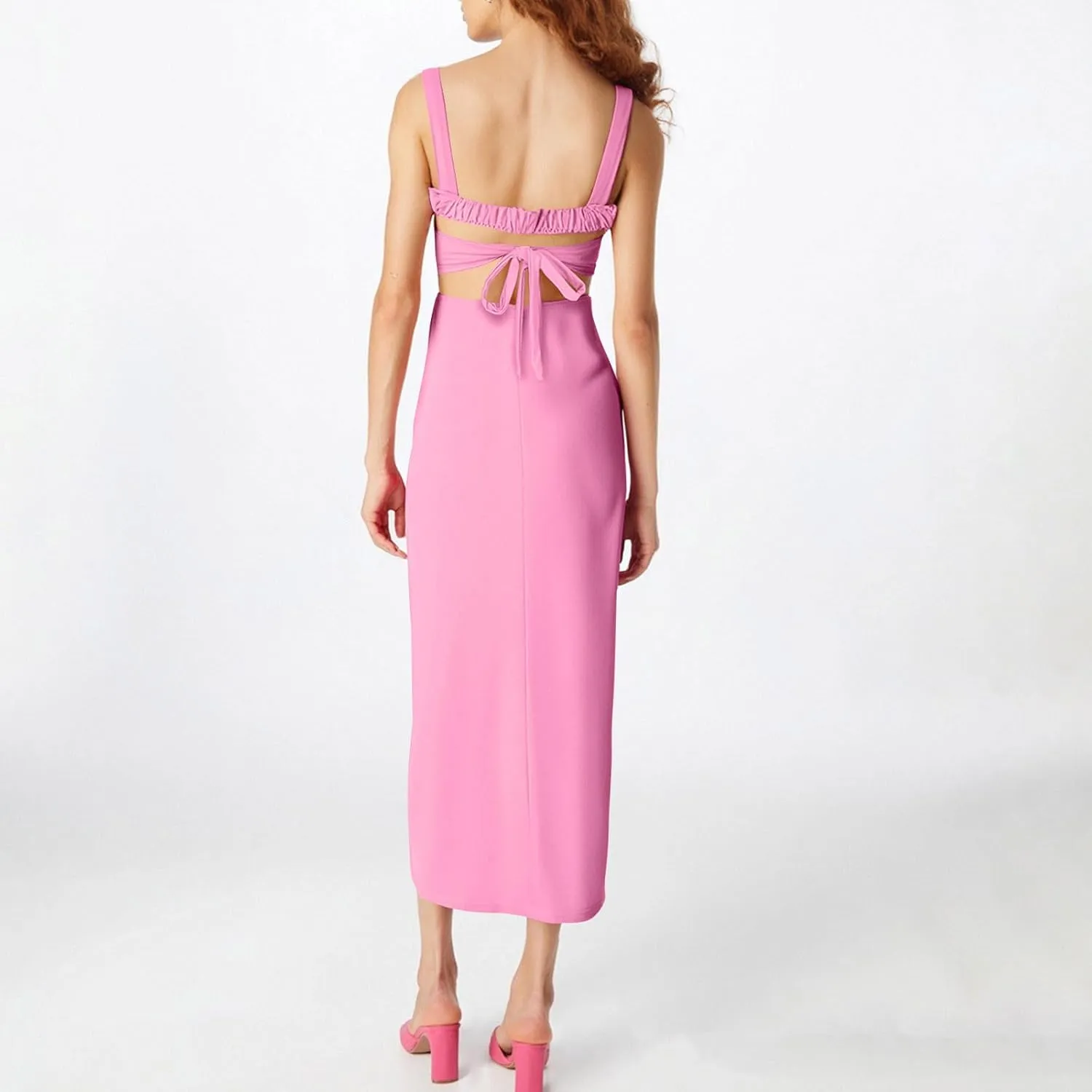 Bodycon Dress for Women Square Neck High Slit Split Sexy Sleeveless Maxi Dress Shift Vestidos Casuales para Mujer
