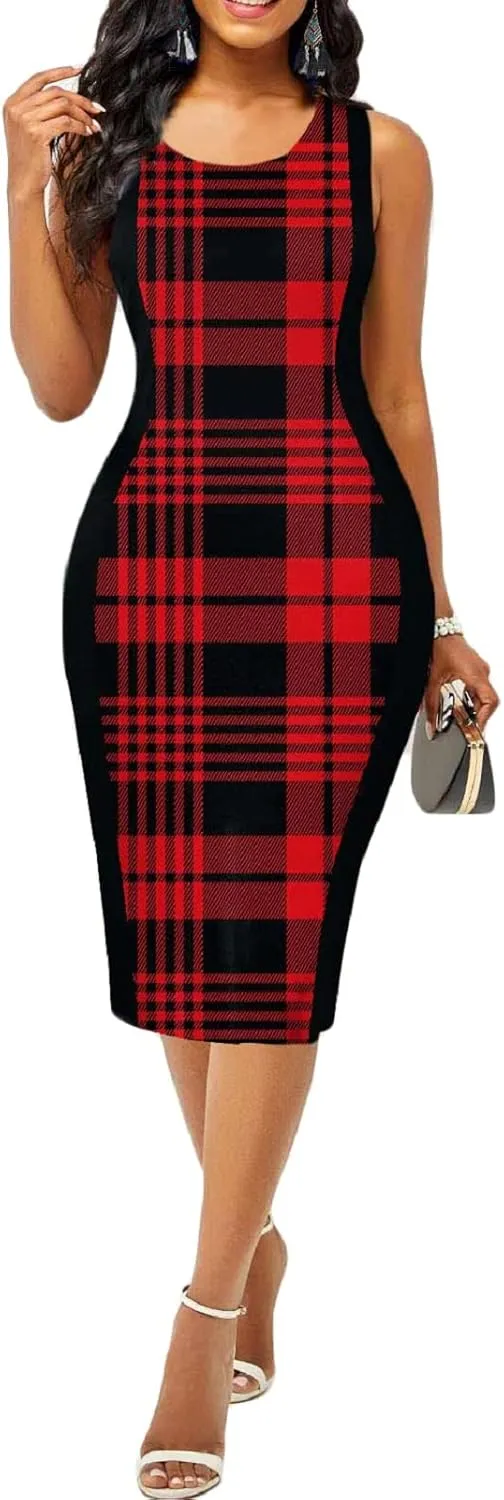 Bodycon Print Dresses for Women Elegant Midi Pencil Dress Outfits Business Casual Clubwear