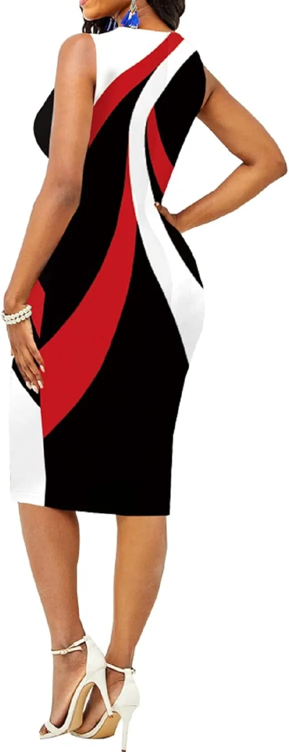 Bodycon Print Dresses for Women Elegant Midi Pencil Dress Outfits Business Casual Clubwear