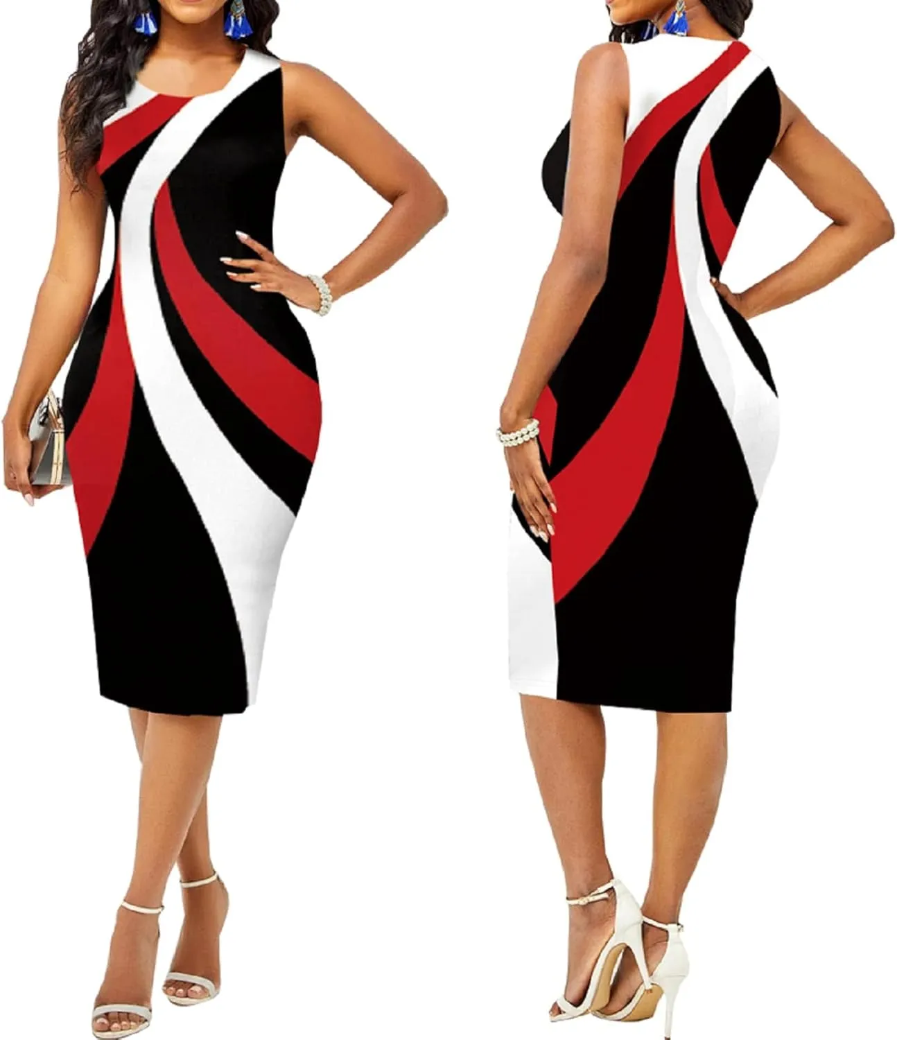 Bodycon Print Dresses for Women Elegant Midi Pencil Dress Outfits Business Casual Clubwear