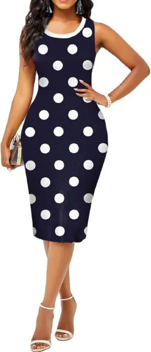 Bodycon Print Dresses for Women Elegant Midi Pencil Dress Outfits Business Casual Clubwear