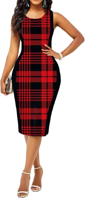 Bodycon Print Dresses for Women Elegant Midi Pencil Dress Outfits Business Casual Clubwear