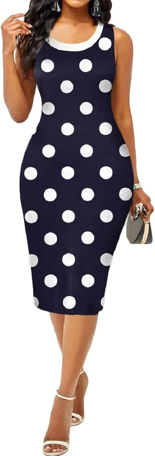 Bodycon Print Dresses for Women Elegant Midi Pencil Dress Outfits Business Casual Clubwear