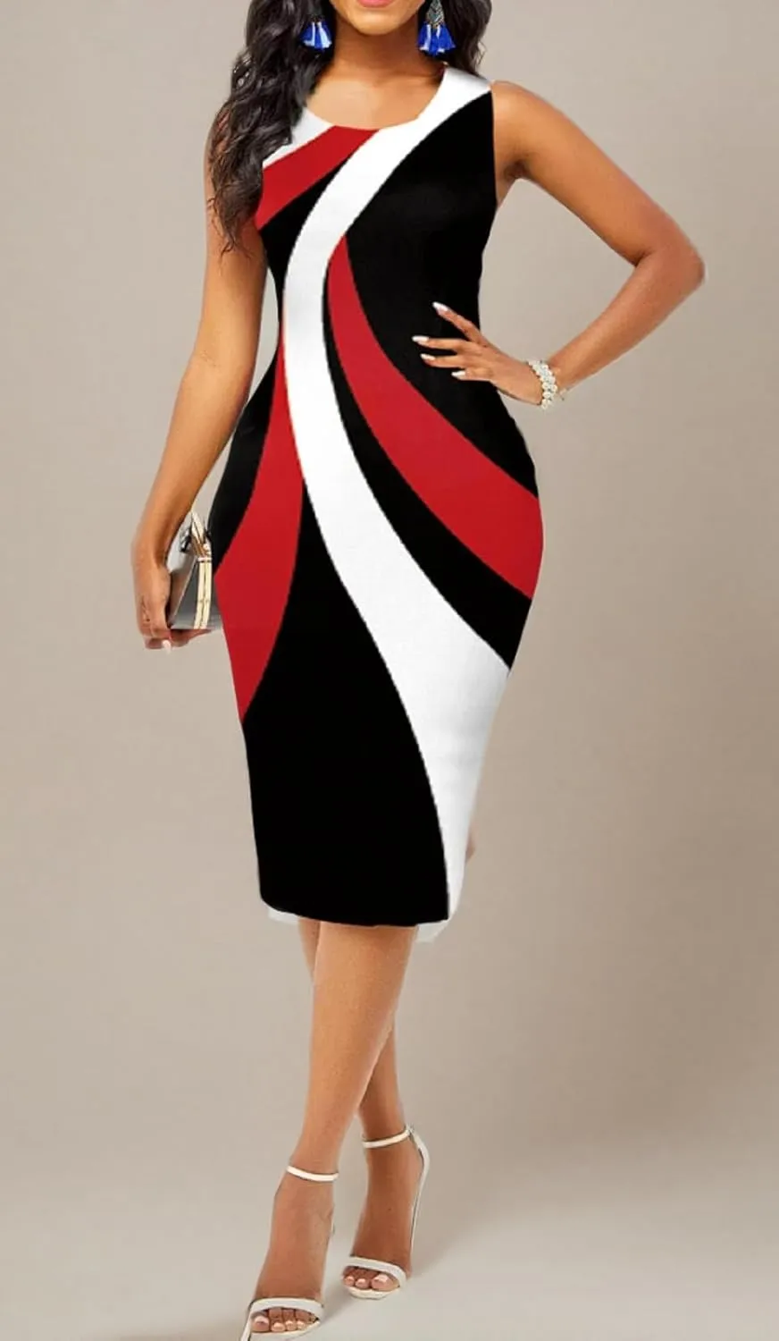Bodycon Print Dresses for Women Elegant Midi Pencil Dress Outfits Business Casual Clubwear