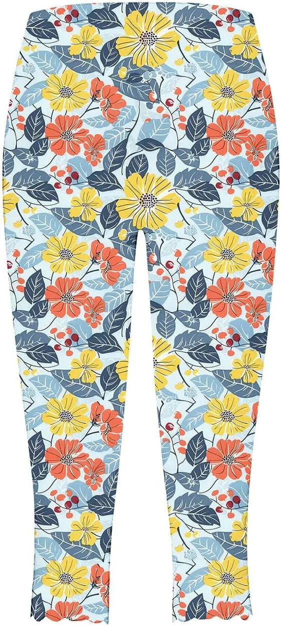 Capri Pants for Women High Waist Tummy Control Floral Printed Leggings Trendy Casual Dressy Comfy Silm Fit Tights