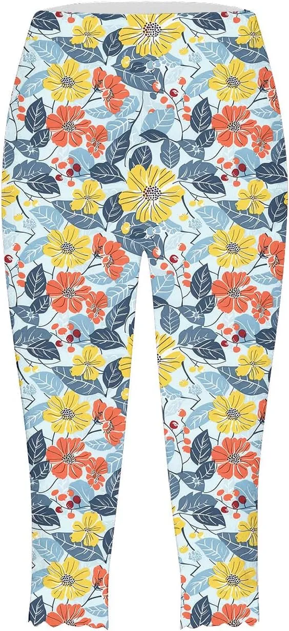 Capri Pants for Women High Waist Tummy Control Floral Printed Leggings Trendy Casual Dressy Comfy Silm Fit Tights