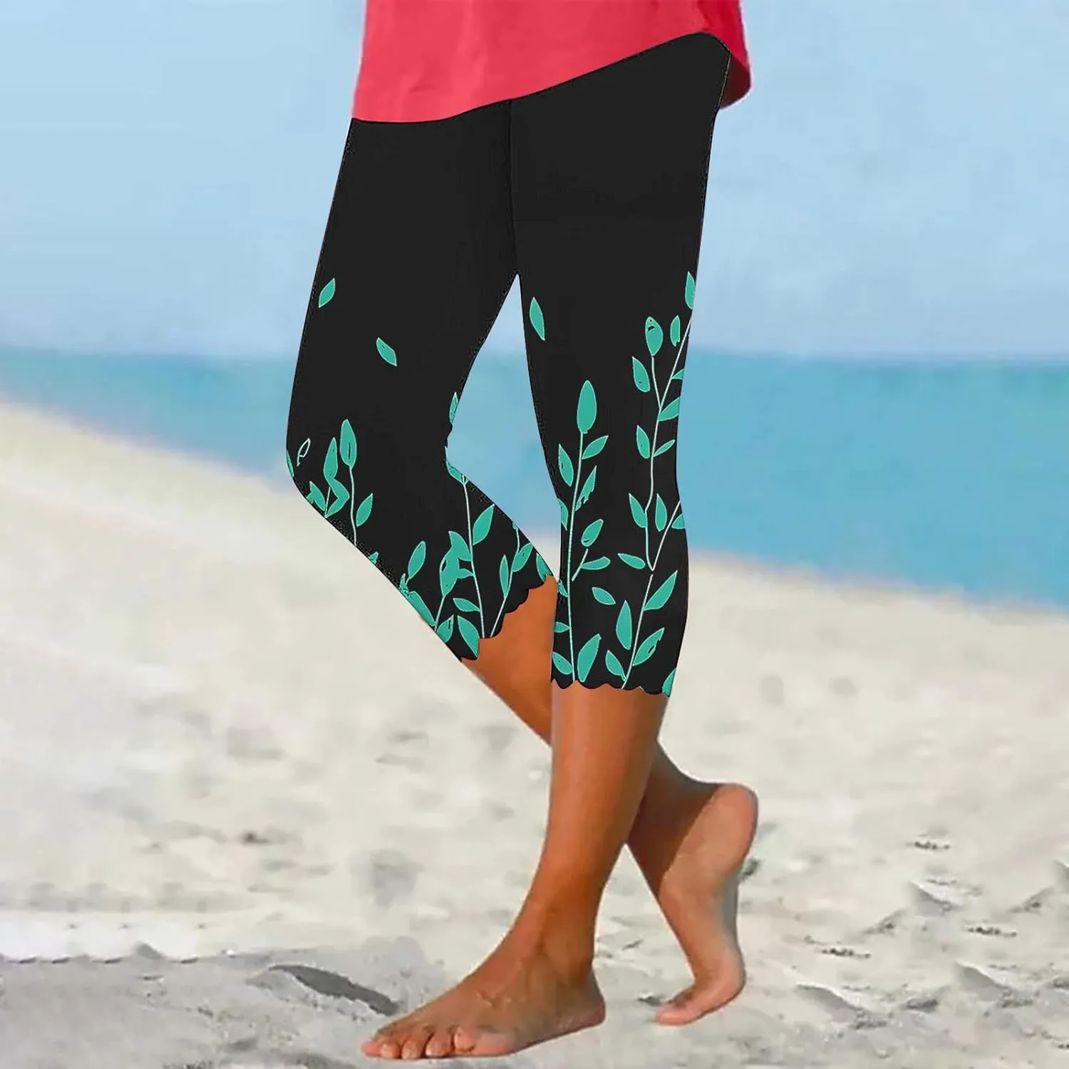 Capri Pants for Women High Waist Tummy Control Floral Printed Leggings Trendy Casual Dressy Comfy Silm Fit Tights