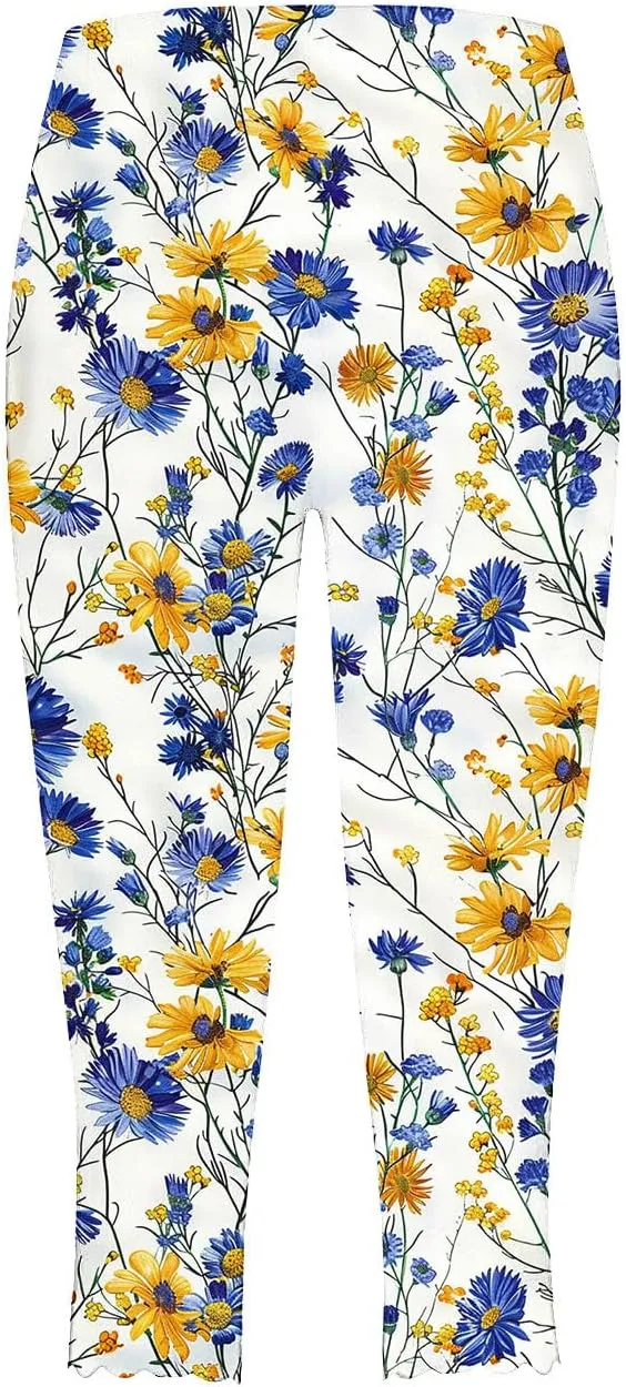 Capri Pants for Women High Waist Tummy Control Floral Printed Leggings Trendy Casual Dressy Comfy Silm Fit Tights