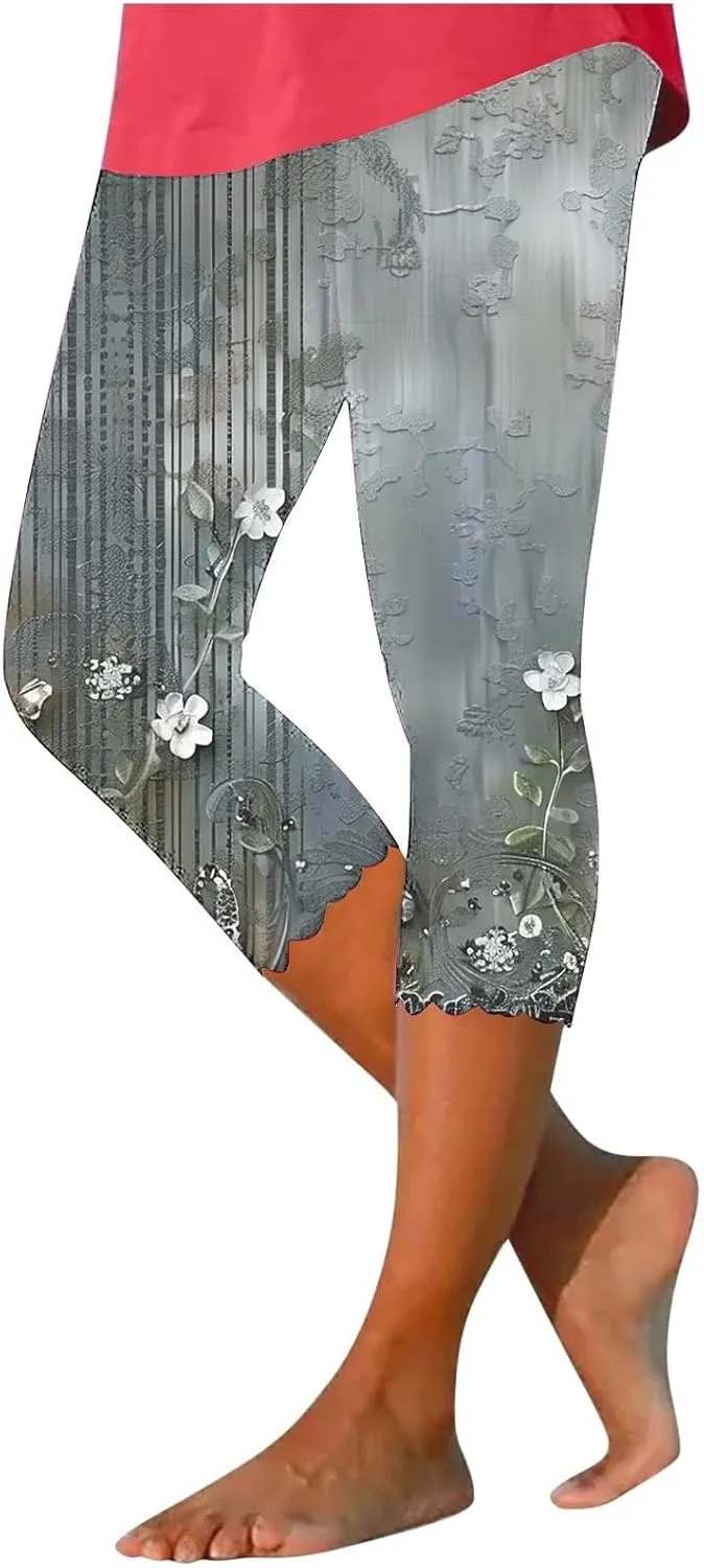 Capris Leggings for Womens Summer 2025 High Waist Tummy Control Yoga Pants Comfy Stretchy Workout Compression Pants