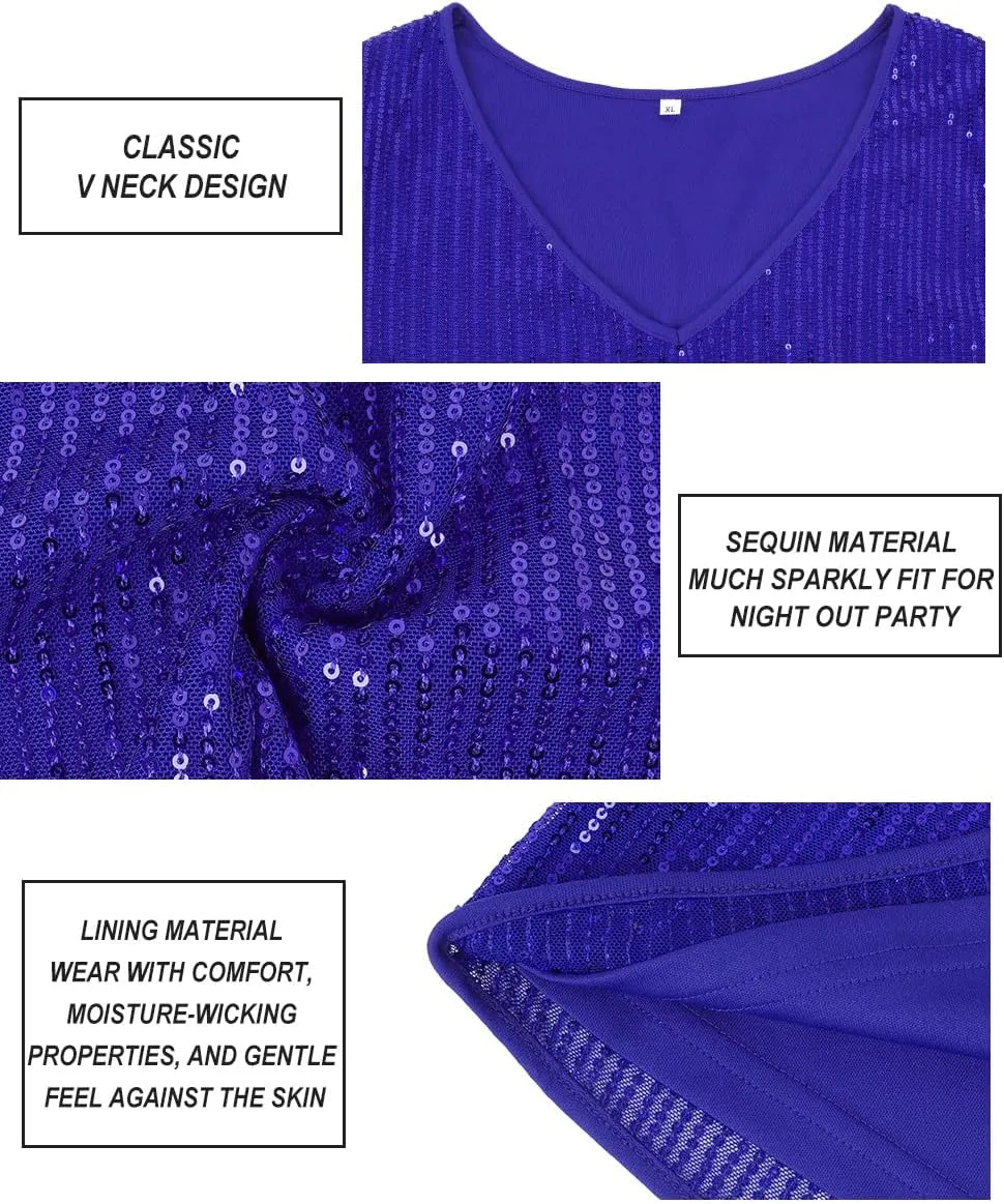 CARCOS Plus Size Sequin Top for Women Short Sleeve Party Blouse Evening Sparkle Shimmer V Neck Glitter Shirt Ladies XL-5XL