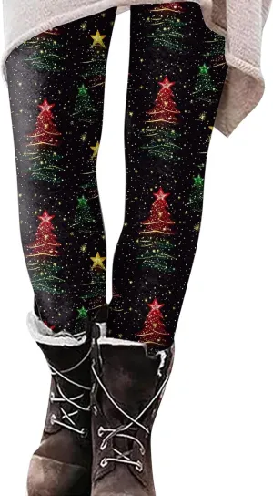 Christmas Leggings for Women 2024 Santa High Waisted Red Green Yoga Pants Plus Size Tummy Control Party Tights