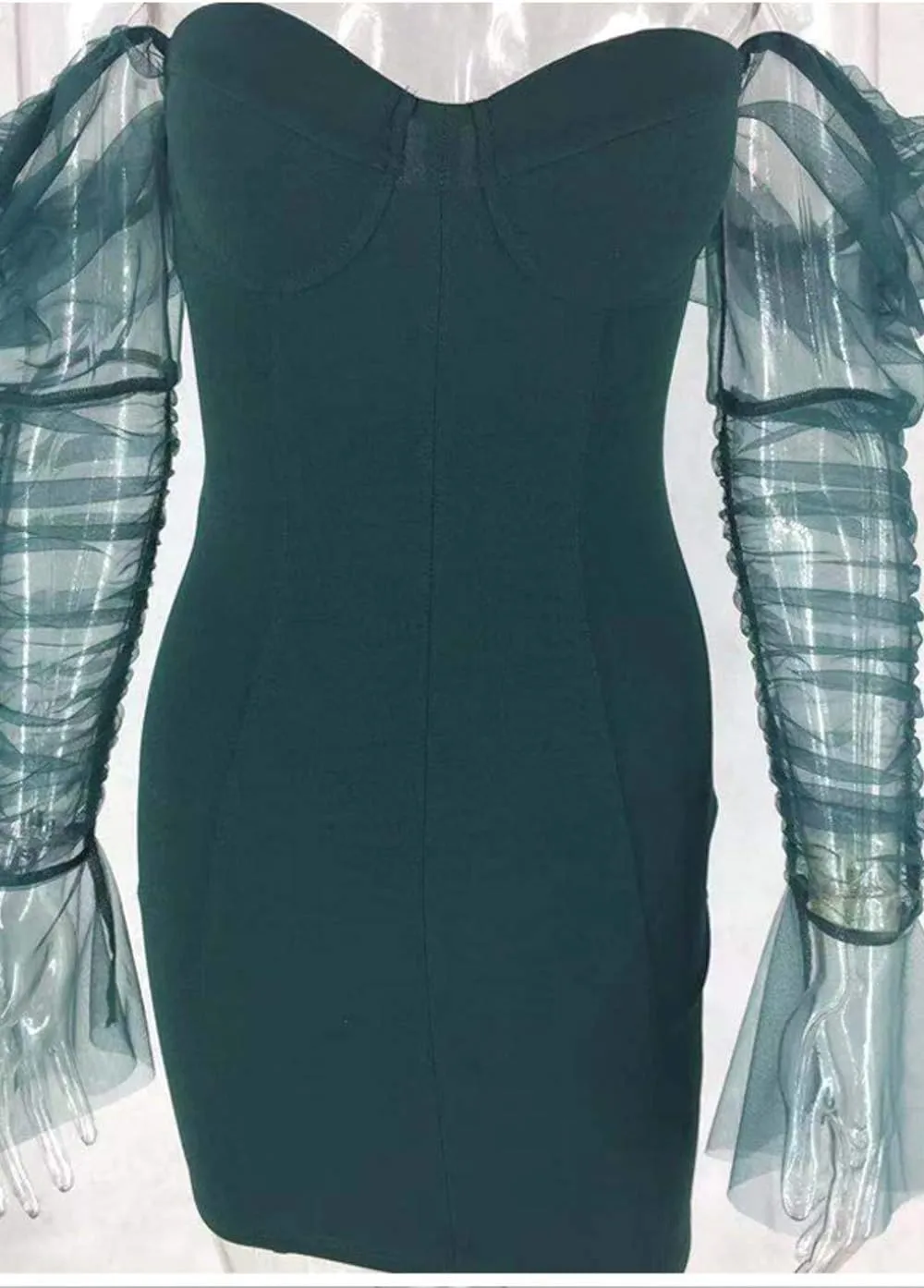 Cocoinsity Womens Clubwear Dresses Bodycon Long Sleeve Mesh Patchwork Party Mini Dress