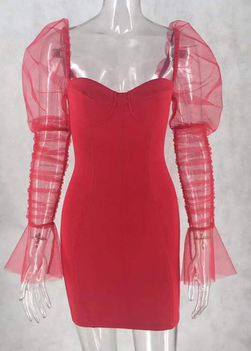 Cocoinsity Womens Clubwear Dresses Bodycon Long Sleeve Mesh Patchwork Party Mini Dress