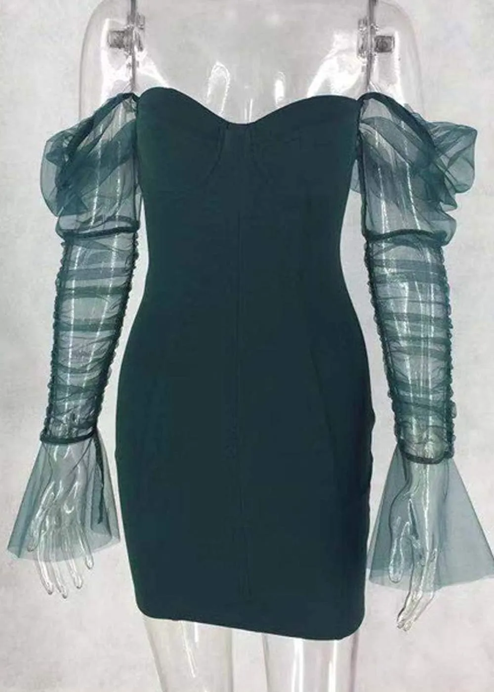 Cocoinsity Womens Clubwear Dresses Bodycon Long Sleeve Mesh Patchwork Party Mini Dress