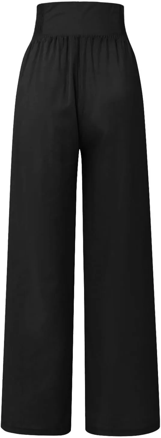 Comfy Pants Women Casual Long Elastic Waist Lounge Trousers Wide Leg Relax Fit Linen Vacation Palazzo Sweatpants