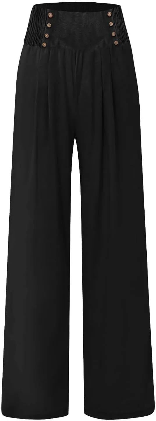Comfy Pants Women Casual Long Elastic Waist Lounge Trousers Wide Leg Relax Fit Linen Vacation Palazzo Sweatpants