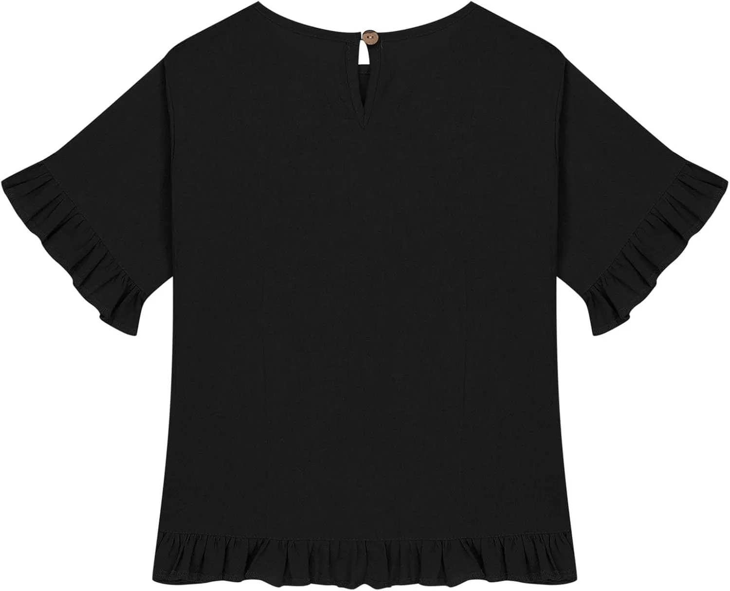 Cotton Linen Ruffle Tops for Girls Casual Crewneck Elbow Length Sleeve Plain T Shirts Blouses Kids Summer Loose Tees
