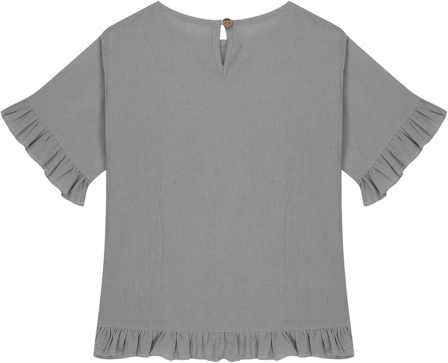 Cotton Linen Ruffle Tops for Girls Casual Crewneck Elbow Length Sleeve Plain T Shirts Blouses Kids Summer Loose Tees