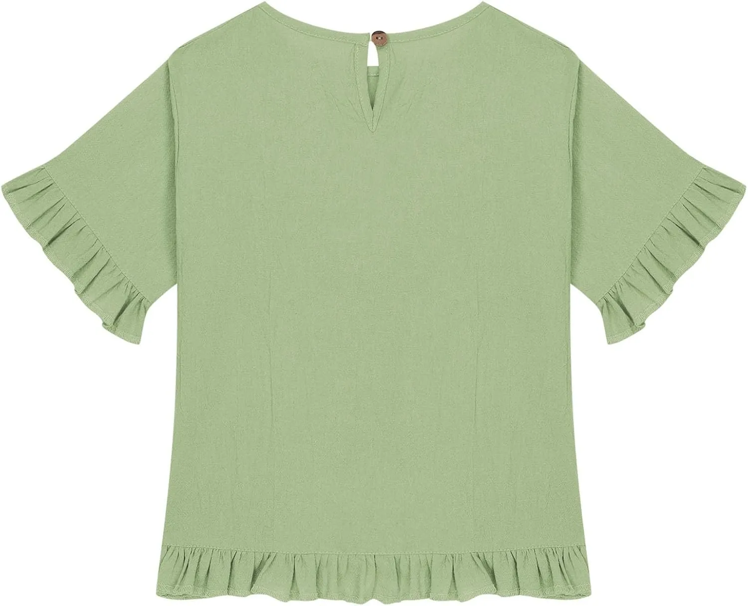 Cotton Linen Ruffle Tops for Girls Casual Crewneck Elbow Length Sleeve Plain T Shirts Blouses Kids Summer Loose Tees
