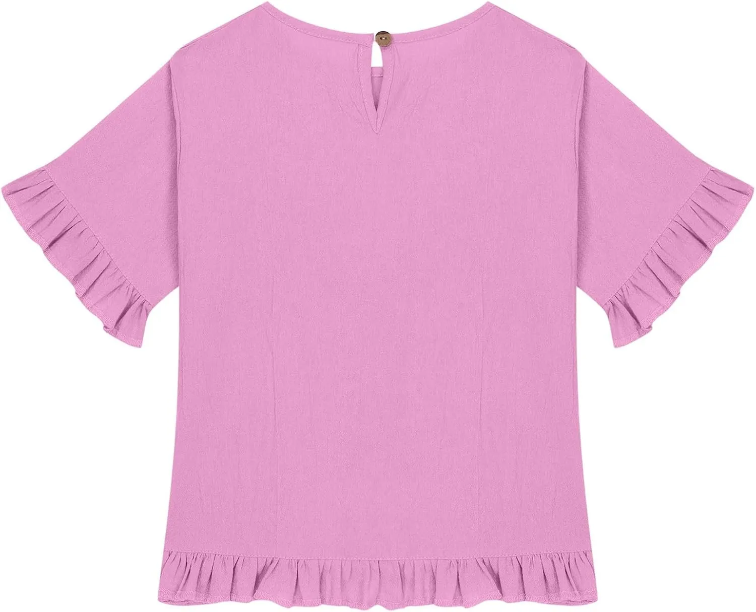 Cotton Linen Ruffle Tops for Girls Casual Crewneck Elbow Length Sleeve Plain T Shirts Blouses Kids Summer Loose Tees