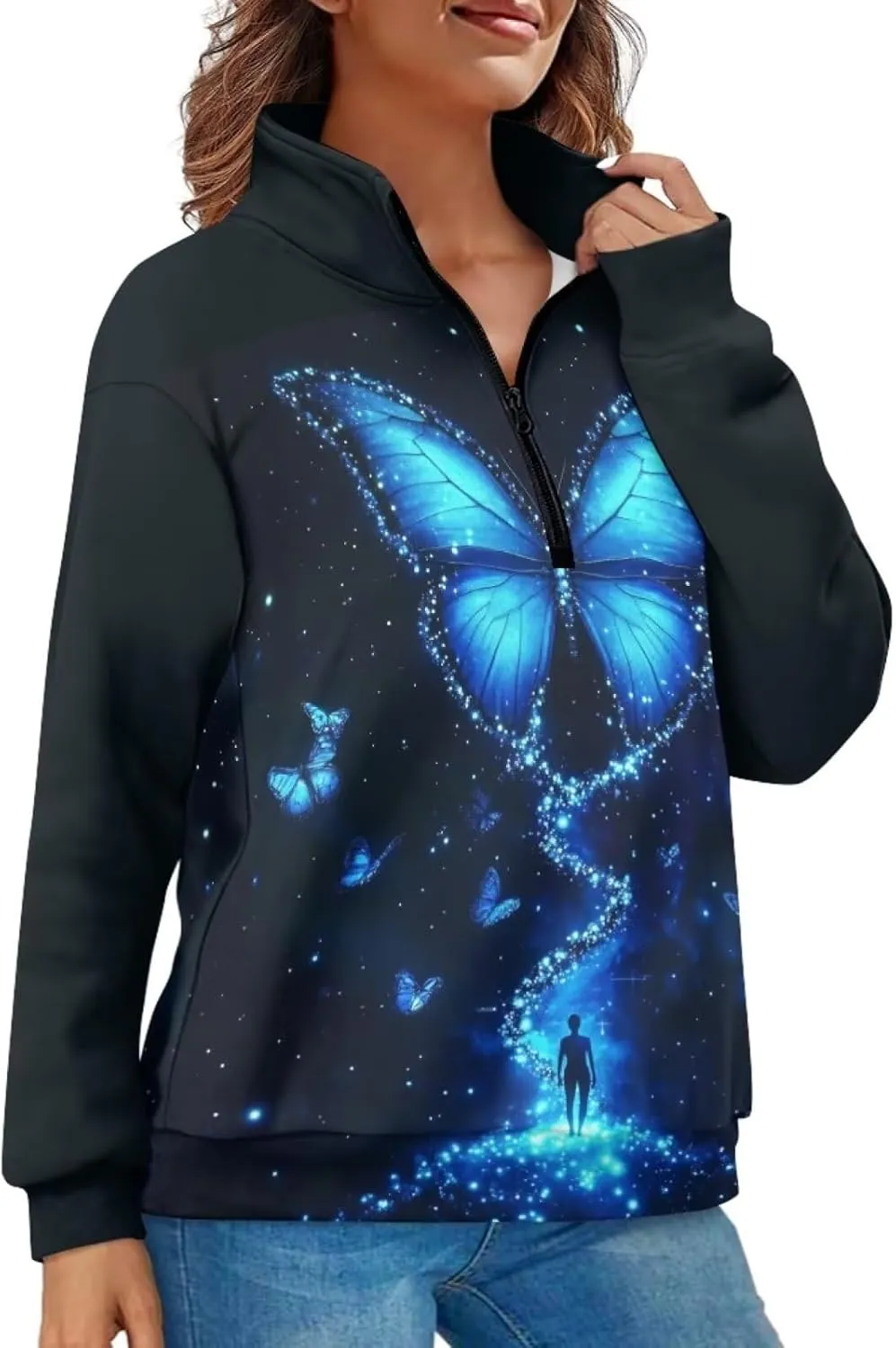 DISNIMO Fall Outfits for Women 2024 Sweatshirts Half Zip Pullover Cropped Tops