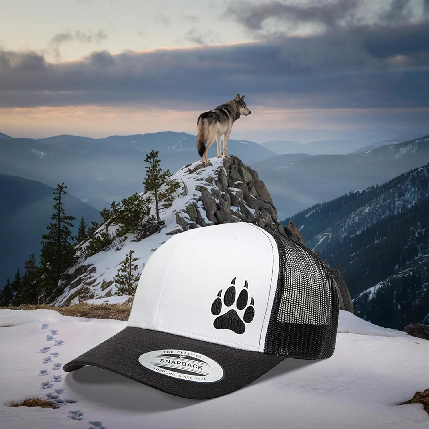 Embroidered Wolf Paw Trucker Snapback Cap Mesh Back Men and Women