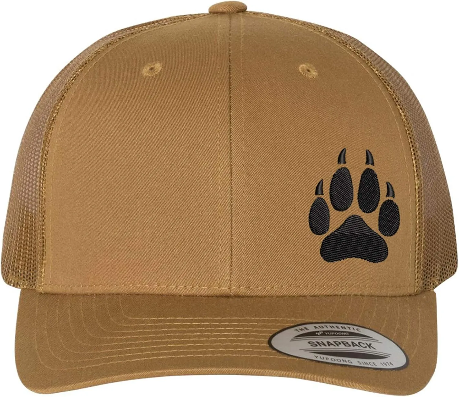 Embroidered Wolf Paw Trucker Snapback Cap Mesh Back Men and Women
