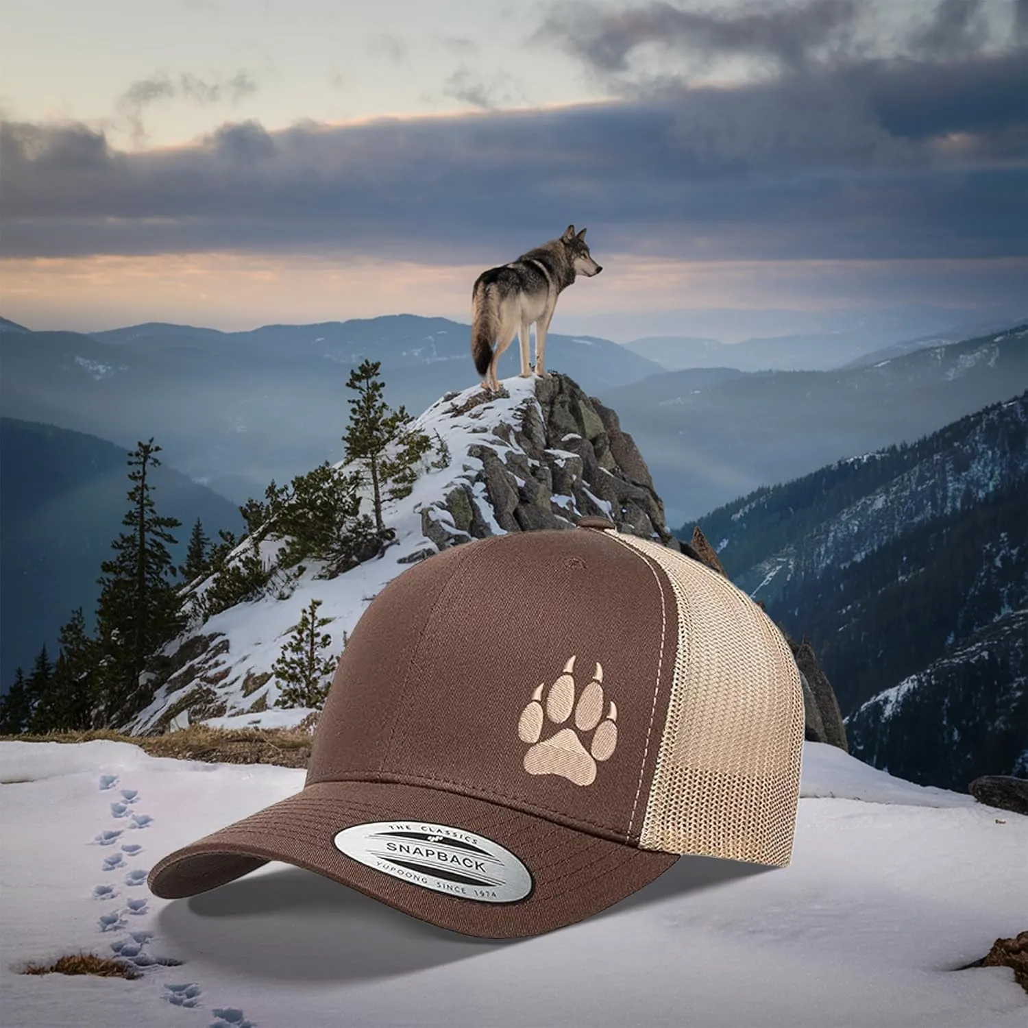 Embroidered Wolf Paw Trucker Snapback Cap Mesh Back Men and Women
