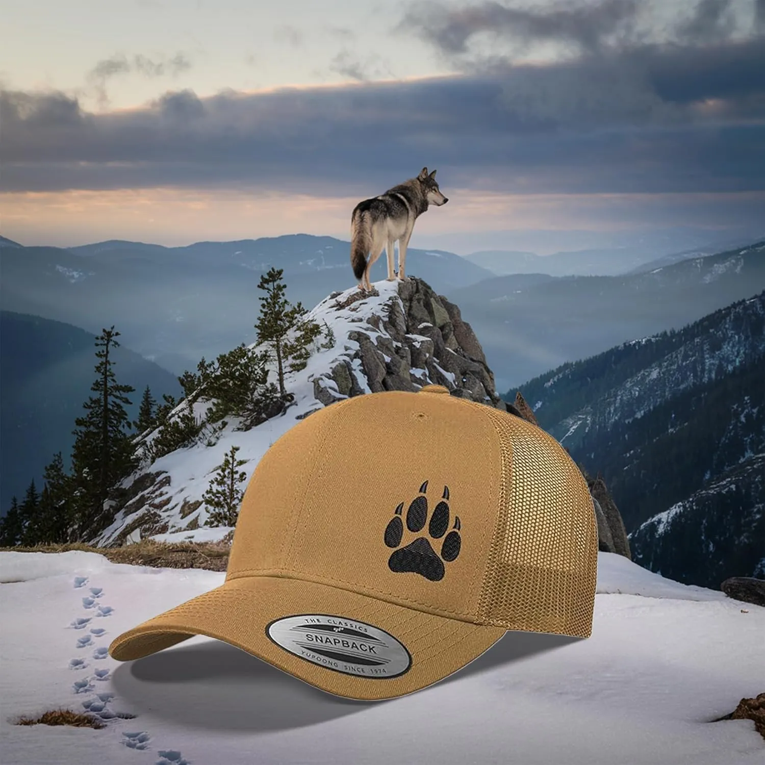 Embroidered Wolf Paw Trucker Snapback Cap Mesh Back Men and Women