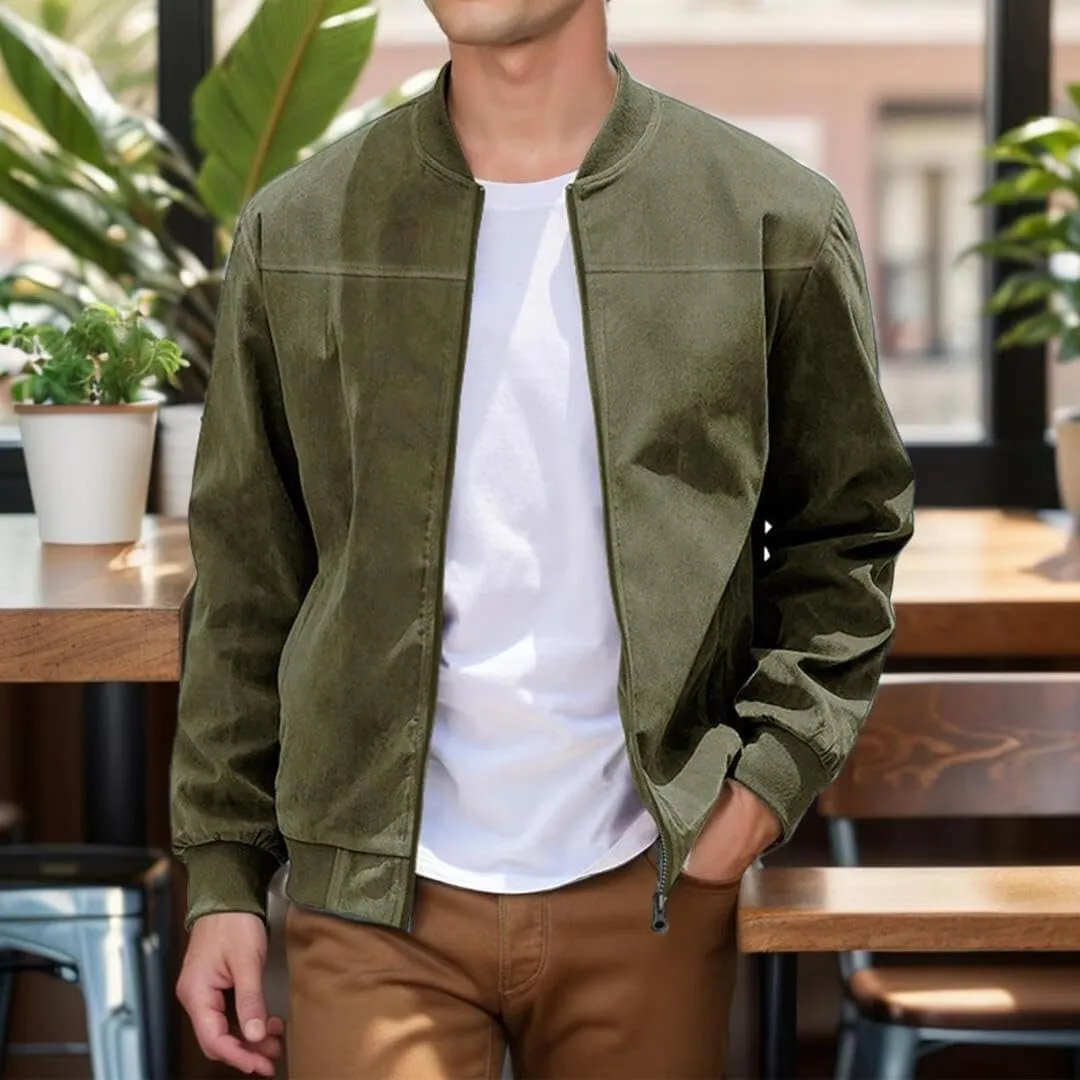 FMCHICO Men's Casual Zip Up Jacket Vintage Lightweight Suede Bomber Jackets