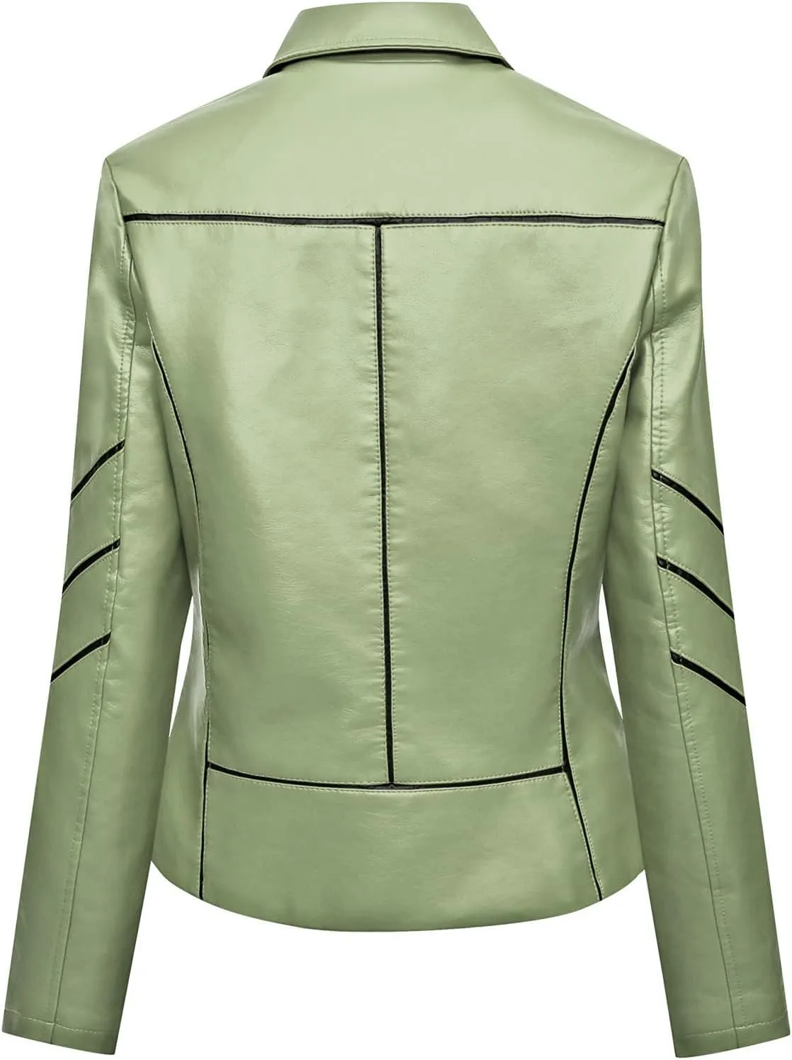 FMCHICO Women's Zipped Notch Collar Moto Biker Jacket Casual Short Coat Outwear