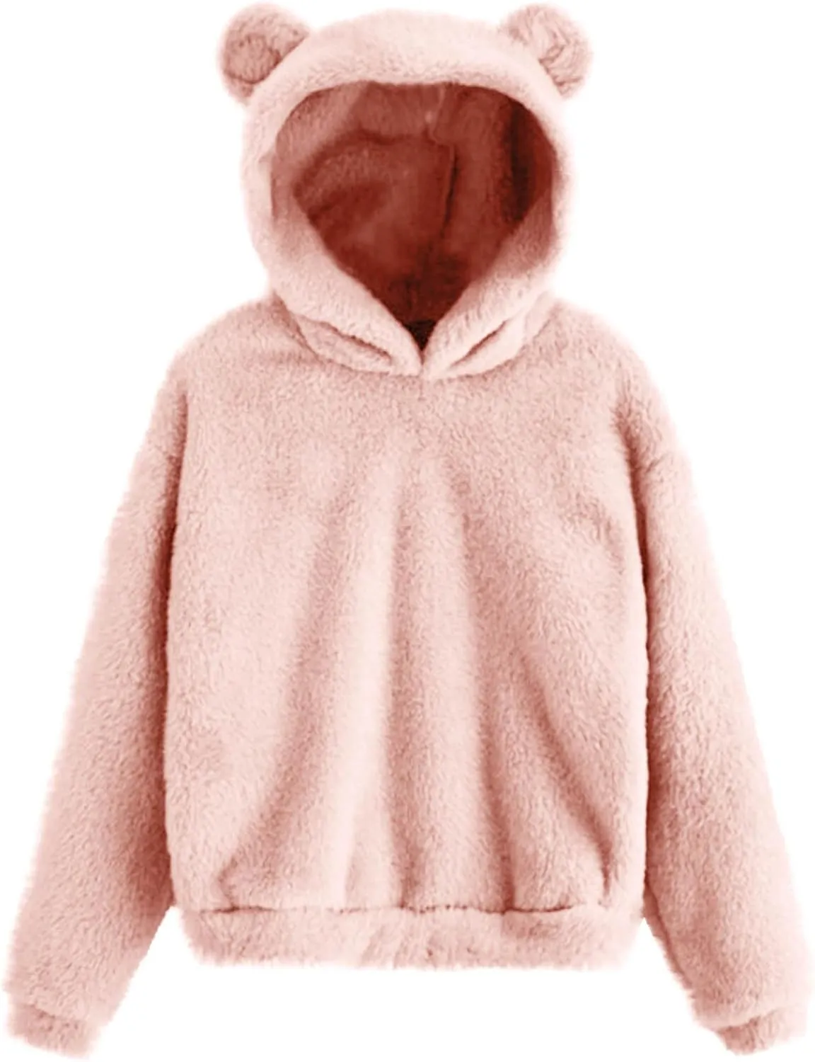 Fuzzy Teddy Bear Hoodie Women Warm Plush Sherpa Oversized Cozy Pullover Ears Winter Lounge Fluffy Hooded Top