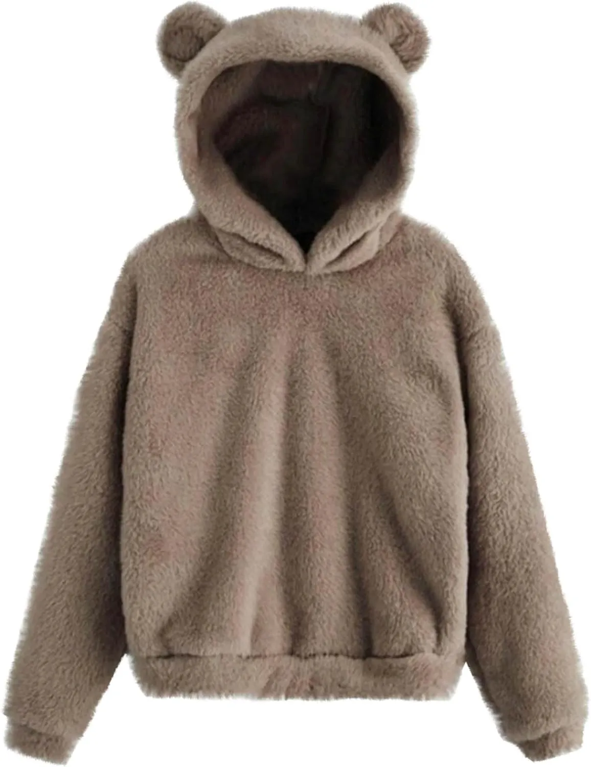 Fuzzy Teddy Bear Hoodie Women Warm Plush Sherpa Oversized Cozy Pullover Ears Winter Lounge Fluffy Hooded Top