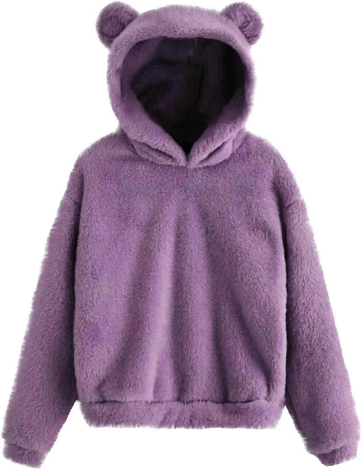 Fuzzy Teddy Bear Hoodie Women Warm Plush Sherpa Oversized Cozy Pullover Ears Winter Lounge Fluffy Hooded Top
