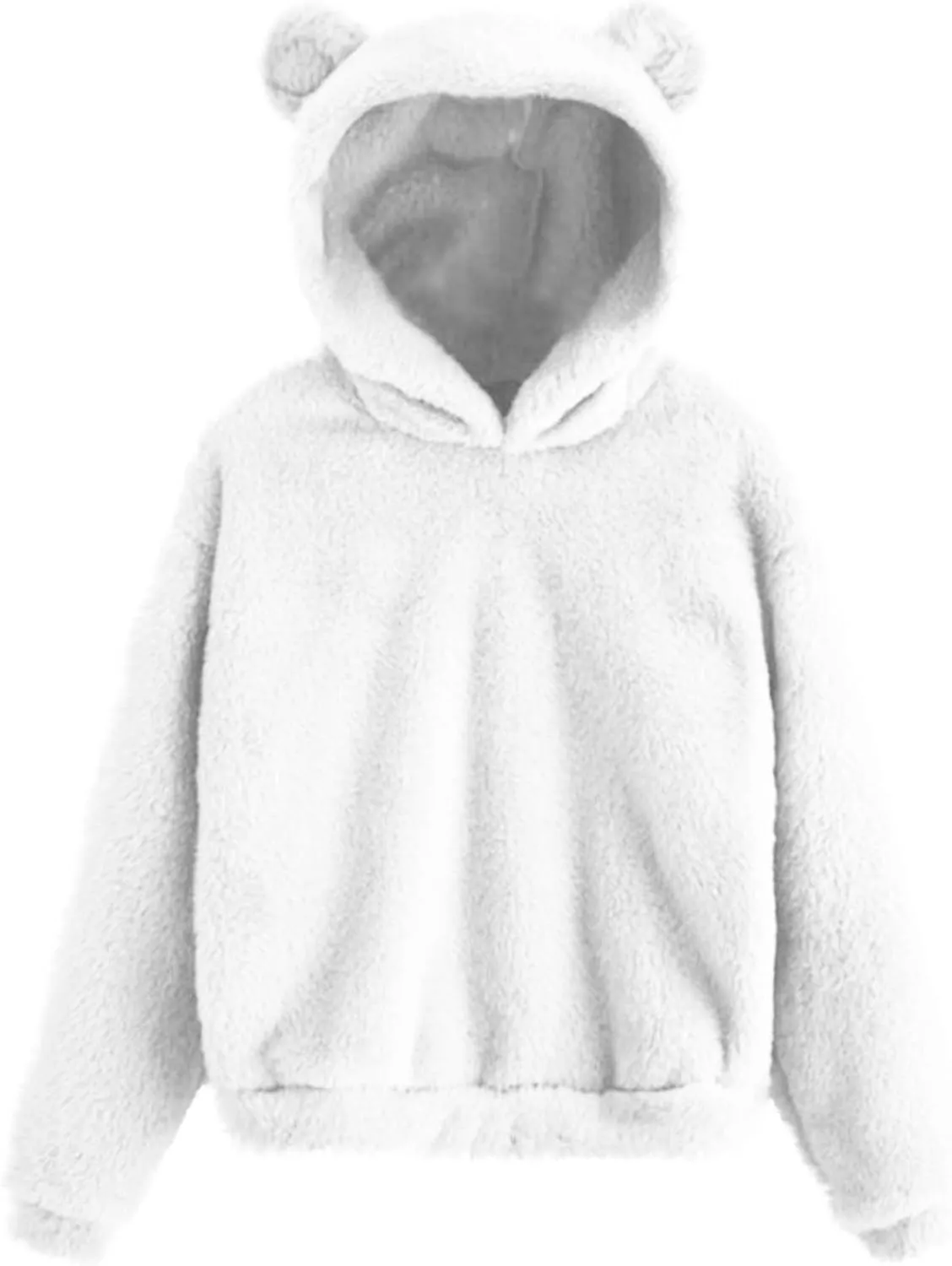 Fuzzy Teddy Bear Hoodie Women Warm Plush Sherpa Oversized Cozy Pullover Ears Winter Lounge Fluffy Hooded Top