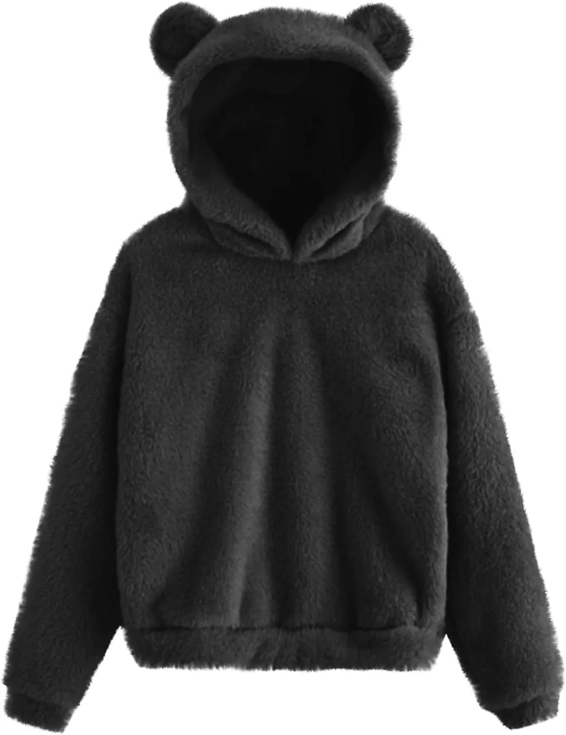 Fuzzy Teddy Bear Hoodie Women Warm Plush Sherpa Oversized Cozy Pullover Ears Winter Lounge Fluffy Hooded Top