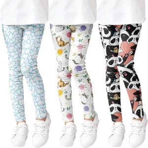 Girls' 3-Pack Printed Leggings Toddlers Active Stretch Leggings Little Kids Yoga Pants 3-10 Years