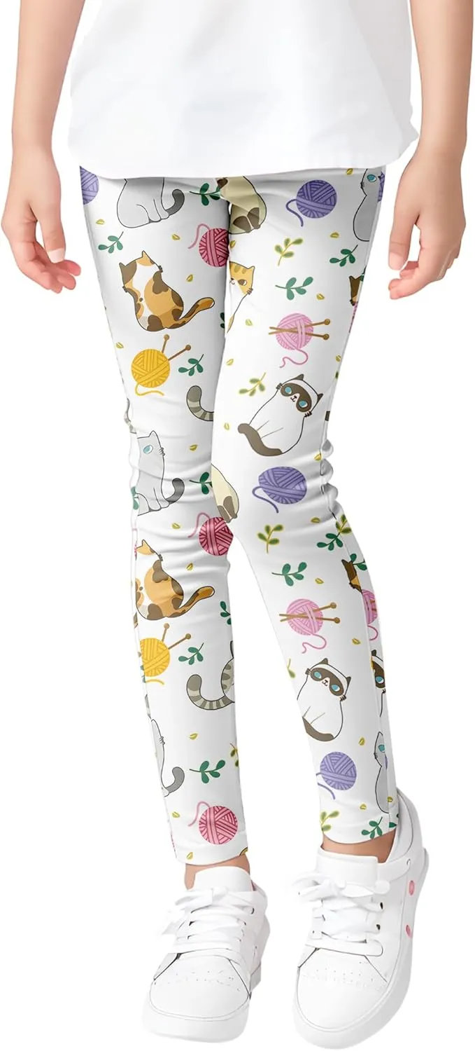 Girls' 3-Pack Printed Leggings Toddlers Active Stretch Leggings Little Kids Yoga Pants 3-10 Years