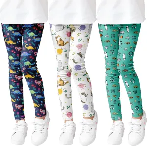 Girls' 3-Pack Printed Leggings Toddlers Active Stretch Leggings Little Kids Yoga Pants 3-10 Years