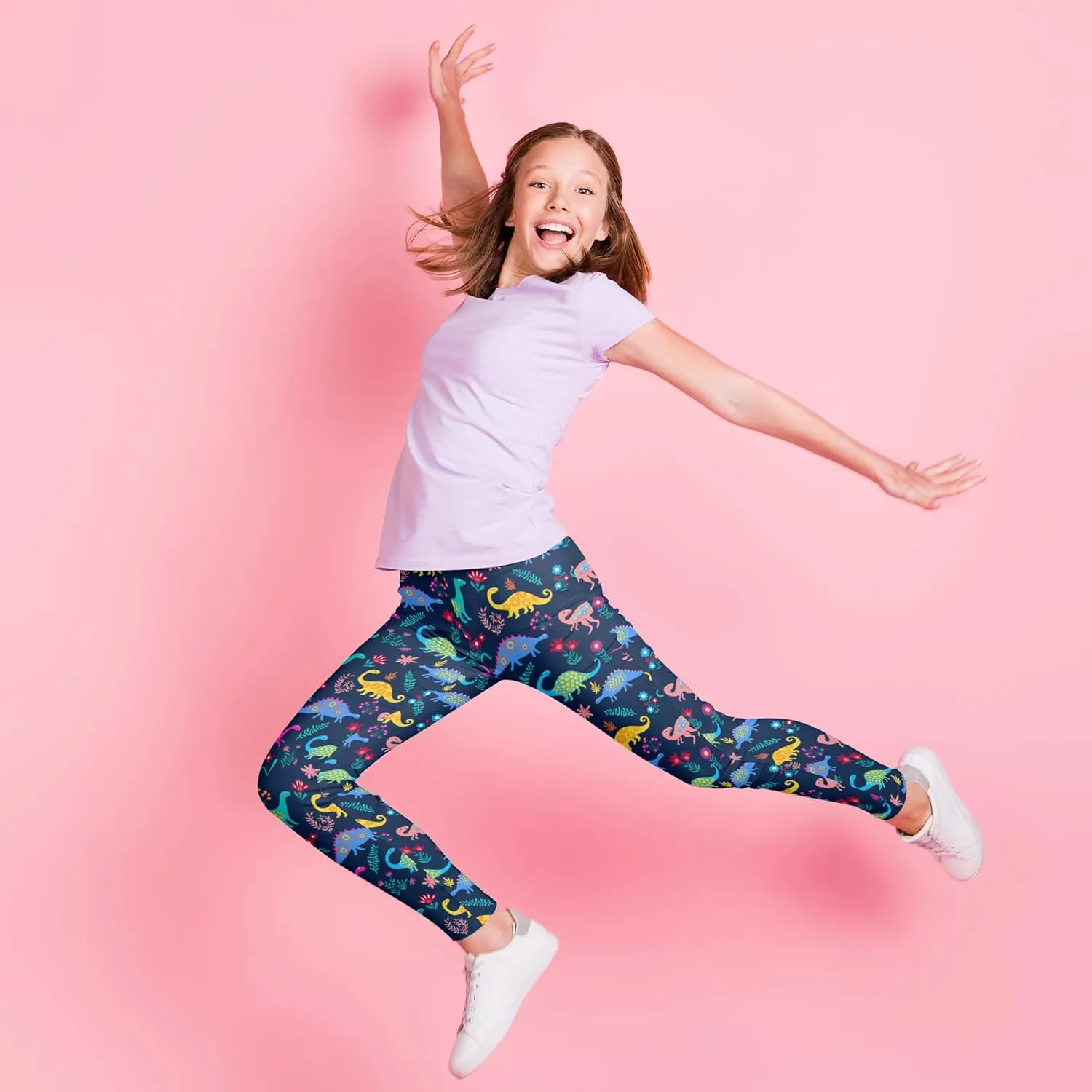 Girls' 3-Pack Printed Leggings Toddlers Active Stretch Leggings Little Kids Yoga Pants 3-10 Years