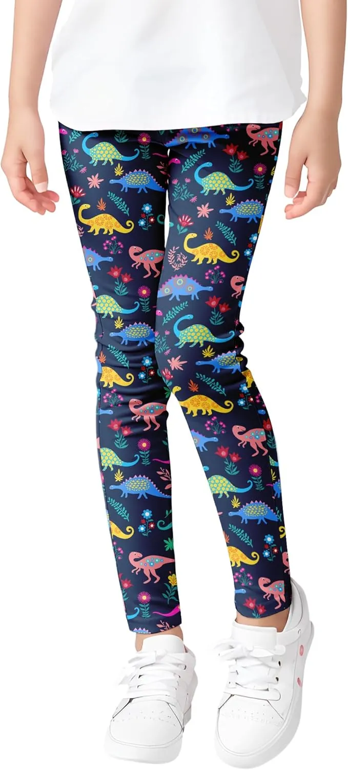 Girls' 3-Pack Printed Leggings Toddlers Active Stretch Leggings Little Kids Yoga Pants 3-10 Years