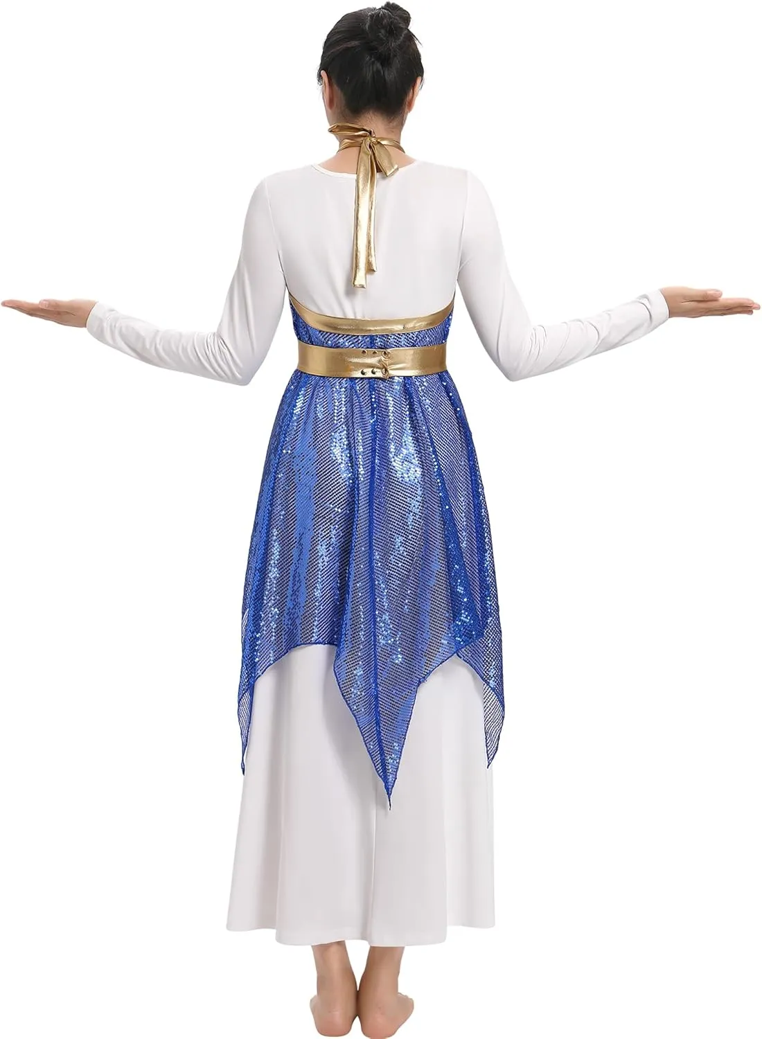 IBAKOM Praise Dance Dress for Women with Warp Skirt Metallic Waist Long Worship Dance Overlay and Tunic Liturgical Dancewear