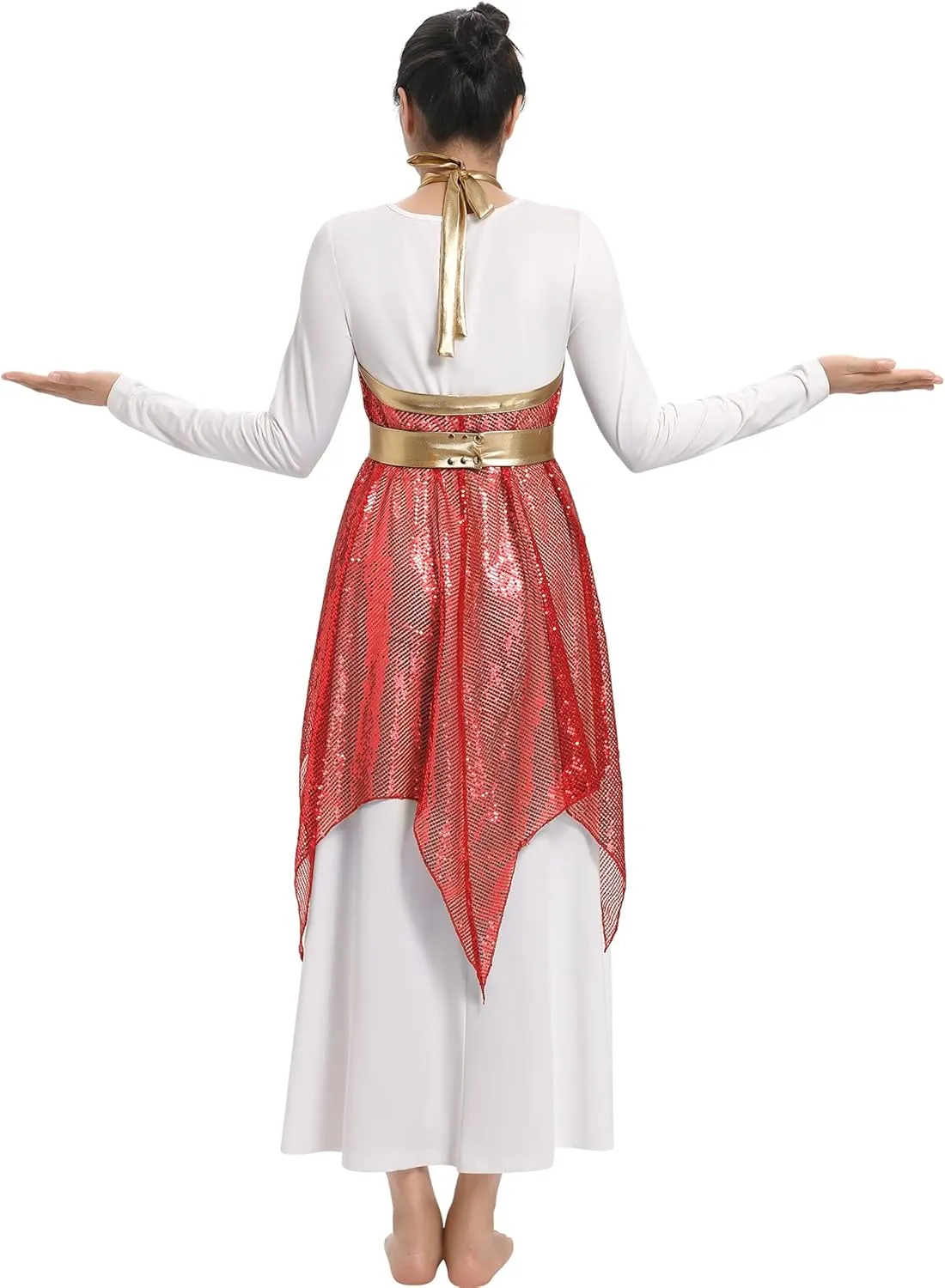 IBAKOM Praise Dance Dress for Women with Warp Skirt Metallic Waist Long Worship Dance Overlay and Tunic Liturgical Dancewear