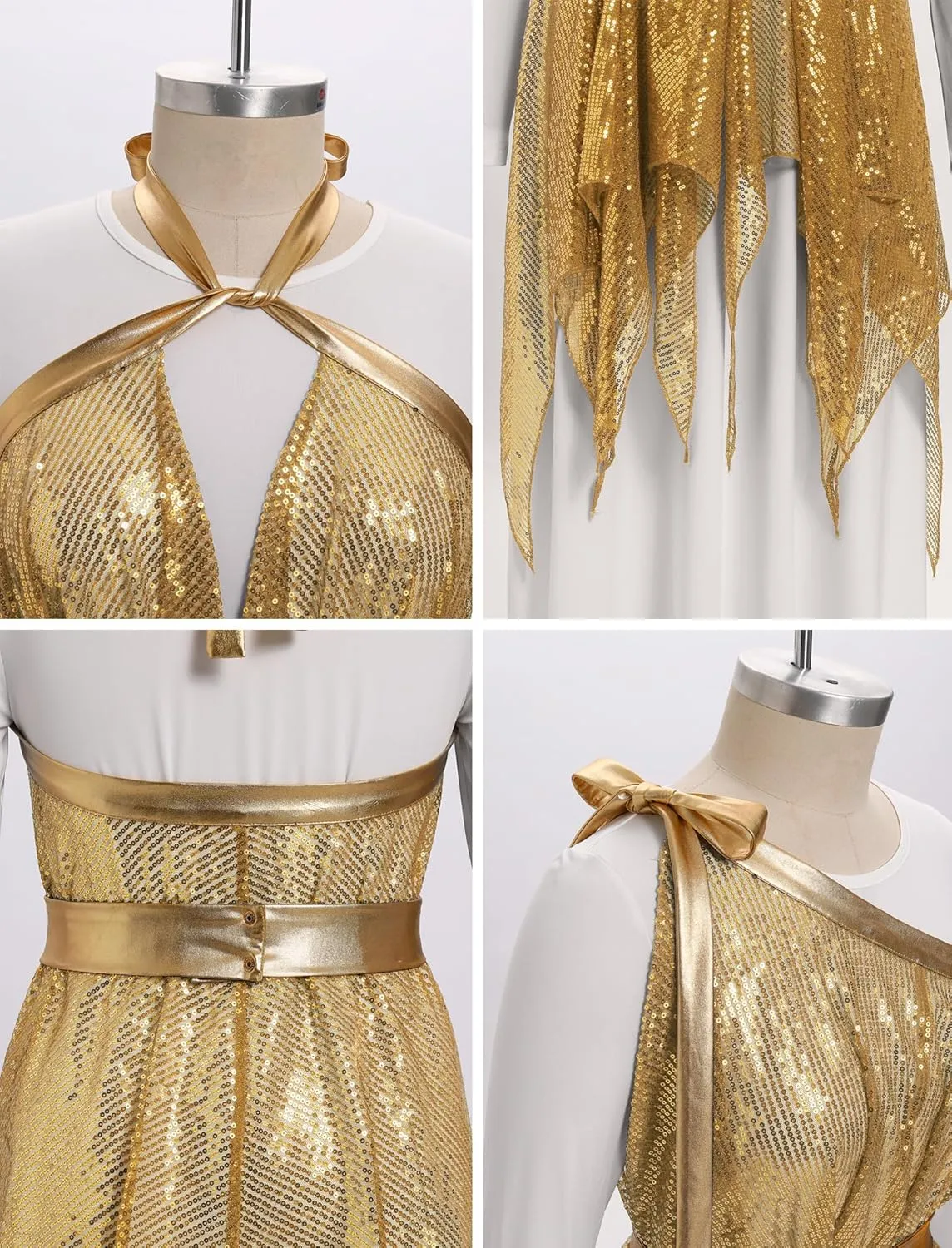 IBAKOM Praise Dance Dress for Women with Warp Skirt Metallic Waist Long Worship Dance Overlay and Tunic Liturgical Dancewear
