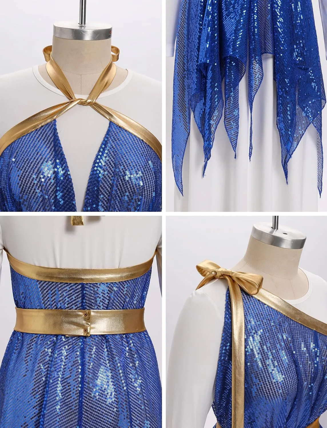 IBAKOM Praise Dance Dress for Women with Warp Skirt Metallic Waist Long Worship Dance Overlay and Tunic Liturgical Dancewear