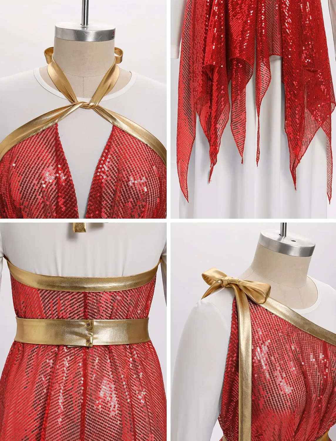 IBAKOM Praise Dance Dress for Women with Warp Skirt Metallic Waist Long Worship Dance Overlay and Tunic Liturgical Dancewear